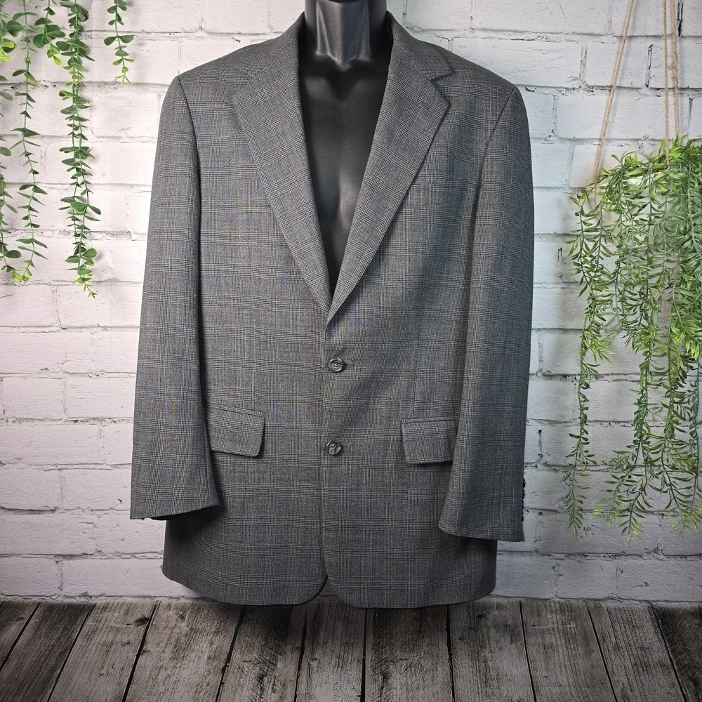 BROOKS BROTHERS 100% WOOL GRAY PLAID BLAZER SUIT COAT MENS 37R